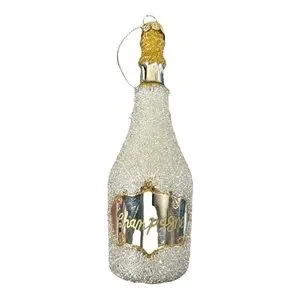 Beaded Gold Champagne Bottle Glass Ornament - Thumbnail 2